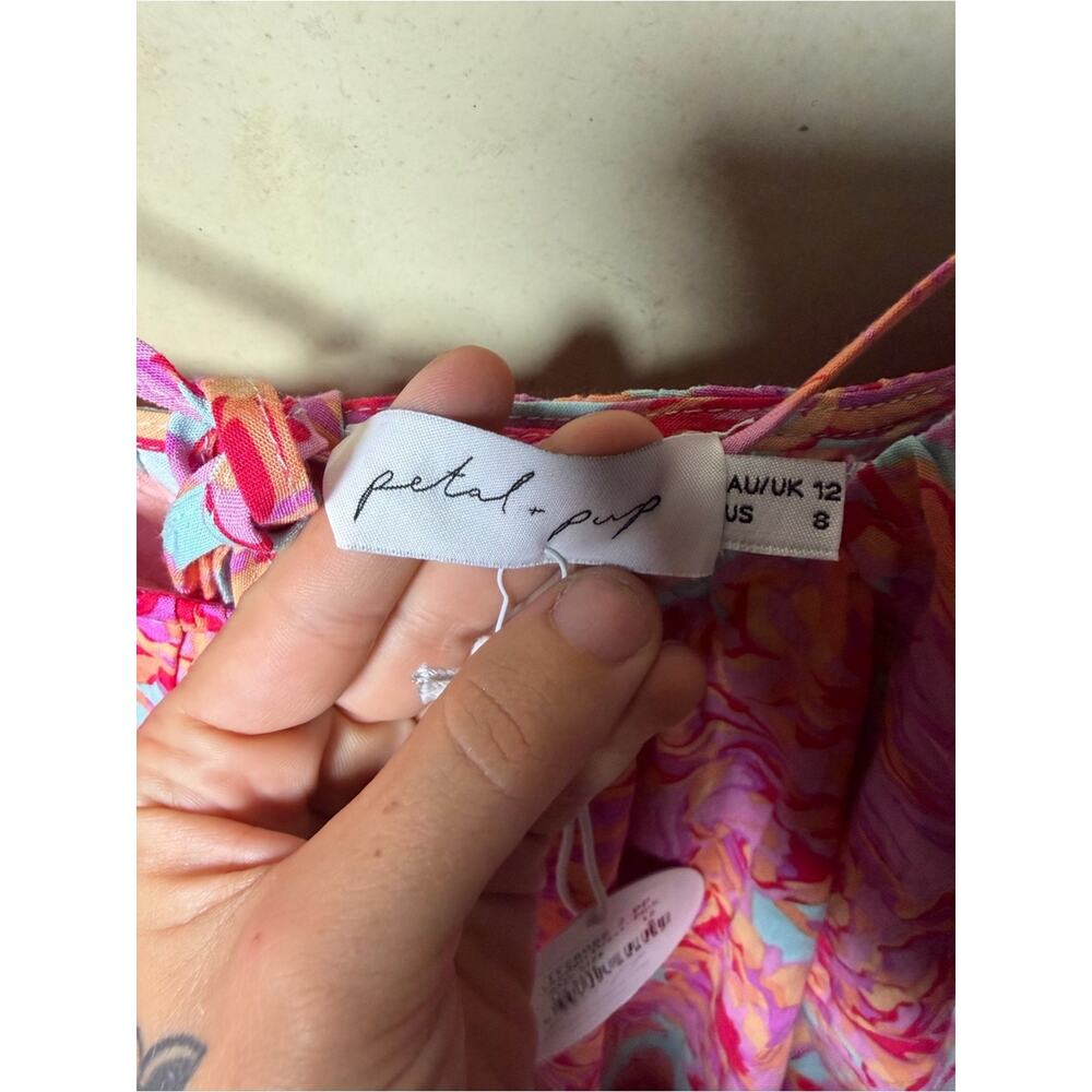 Petal + Pup Leyden Pink Floral Puff Sleeve Midi Dress US 8 NWT - Picture 7 of 9
